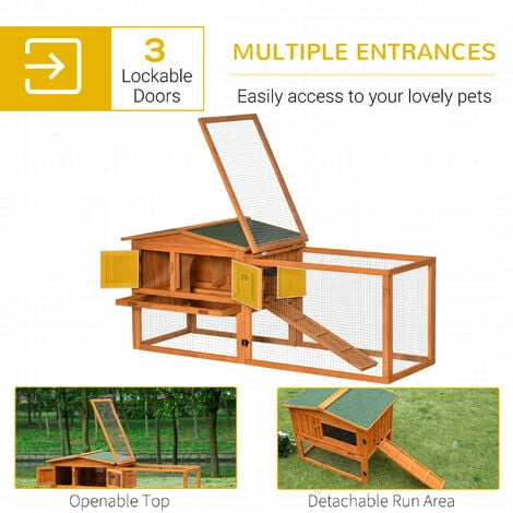 PawHut Rabbit Hutch and Run Outdoor w/ Sliding Tray Hay Rack Ramp, 156x58x68 cm PawHut Rabbit Hutch And Run Outdoor W/ Sliding Tray Hay Rack Ramp, 156x58x68 Cm -PawHut Shop 54395730 4