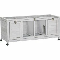 PawHut Rabbit Hutch Mobile Separable Guinea Pig Cage W/ Wheels, Slide-Out Tray