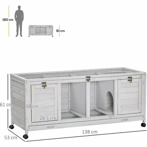PawHut Rabbit Hutch Mobile Separable Guinea Pig Cage w/ Wheels, Slide-Out Tray PawHut Rabbit Hutch Mobile Separable Guinea Pig Cage W/ Wheels, Slide-Out Tray -PawHut Shop 54395734 2