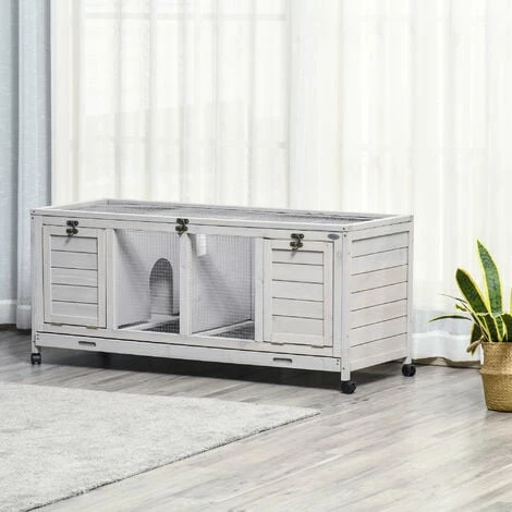 PawHut Rabbit Hutch Mobile Separable Guinea Pig Cage w/ Wheels, Slide-Out Tray PawHut Rabbit Hutch Mobile Separable Guinea Pig Cage W/ Wheels, Slide-Out Tray -PawHut Shop 54395734 3