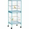 PawHut 2 In 1 Large Bird Cage Aviary With Wheels, Slide-out Trays Wood Perches