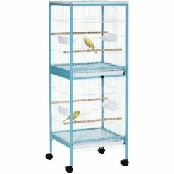 PawHut 2 In 1 Large Bird Cage Aviary With Wheels, Slide-out Trays Wood Perches