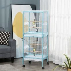 PawHut 2 In 1 Large Bird Cage Aviary With Wheels, Slide-out Trays Wood Perches -PawHut Shop 54444999 3