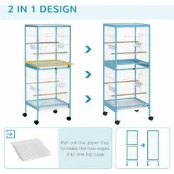 PawHut 2 In 1 Large Bird Cage Aviary With Wheels, Slide-out Trays Wood Perches -PawHut Shop 54444999 4