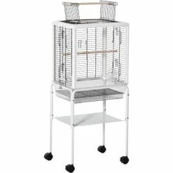 PawHut Bird Cage With Stand Budgie Cage Open Play Top Parrot Cage Stand White