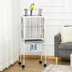 PawHut Bird Cage With Stand Budgie Cage Open Play Top Parrot Cage Stand White -PawHut Shop 54445006 3