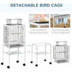 PawHut Bird Cage With Stand Budgie Cage Open Play Top Parrot Cage Stand White -PawHut Shop 54445006 4