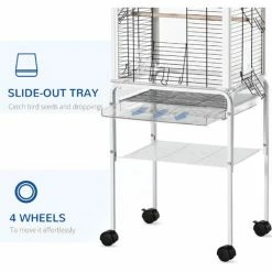 PawHut Bird Cage With Stand Budgie Cage Open Play Top Parrot Cage Stand White -PawHut Shop 54445006 5