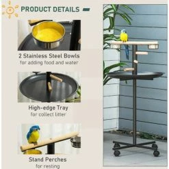 PawHut Metal Bird Table Play Stand, Bird Feeder Station With Wheels Feeding Bowl -PawHut Shop 54691317 5