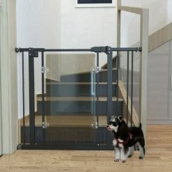 PawHut Pressure Fit Pet Safety Gate Stair Gate W/ Double-Locking, 74-80/84-90cm -PawHut Shop 54809883 3