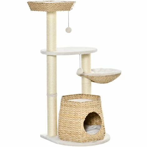 PawHut Cat Tree Activity Center with Cattail Fluff Bed Condo Sisal Post Ball PawHut Cat Tree Activity Center With Cattail Fluff Bed Condo Sisal Post Ball -PawHut Shop 54848599 1