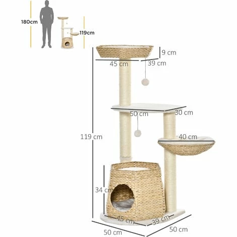 PawHut Cat Tree Activity Center with Cattail Fluff Bed Condo Sisal Post Ball PawHut Cat Tree Activity Center With Cattail Fluff Bed Condo Sisal Post Ball -PawHut Shop 54848599 2