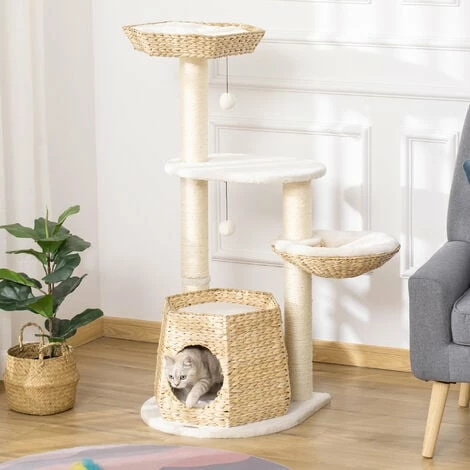 PawHut Cat Tree Activity Center with Cattail Fluff Bed Condo Sisal Post Ball PawHut Cat Tree Activity Center With Cattail Fluff Bed Condo Sisal Post Ball -PawHut Shop 54848599 3