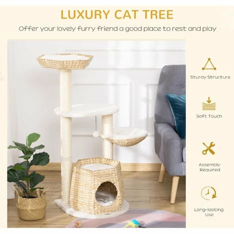 PawHut Cat Tree Activity Center with Cattail Fluff Bed Condo Sisal Post Ball PawHut Cat Tree Activity Center With Cattail Fluff Bed Condo Sisal Post Ball -PawHut Shop 54848599 4