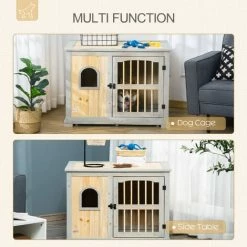 PawHut Wooden Dog Crate Furniture Style Side Table W/ Lockable Door, Window -PawHut Shop 54848601 4