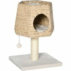 PawHut Cat Tree Activity Center With Cattail Fluff Bed Condo Sisal Post Ball