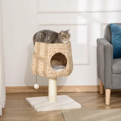 PawHut Cat Tree Activity Center with Cattail Fluff Bed Condo Sisal Post Ball PawHut Cat Tree Activity Center With Cattail Fluff Bed Condo Sisal Post Ball -PawHut Shop 54848602 3