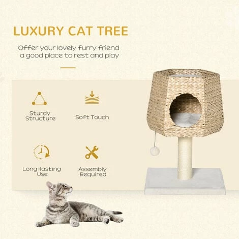 PawHut Cat Tree Activity Center with Cattail Fluff Bed Condo Sisal Post Ball PawHut Cat Tree Activity Center With Cattail Fluff Bed Condo Sisal Post Ball -PawHut Shop 54848602 4