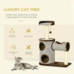 PawHut Cat Tree Tower Activity Centre W/ Cat House, Bed, Sisal Post, Hanging Toy -PawHut Shop 54848605 4