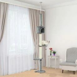 PawHut Cat Tree, Kitten Play Tower W/ Solid Scratching Post, Light Grey -PawHut Shop 55072208 3