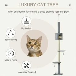 PawHut Cat Tree, Kitten Play Tower W/ Solid Scratching Post, Light Grey -PawHut Shop 55072208 4