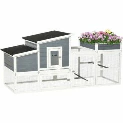PawHut Wooden Chicken Coop Rabbit Hutch Poultry Cage W/ Plant Box Nesting Box