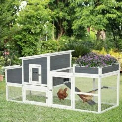 PawHut Wooden Chicken Coop Rabbit Hutch Poultry Cage W/ Plant Box Nesting Box -PawHut Shop 56141172 3