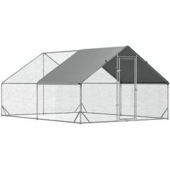 PawHut Walk In Chicken Run Large Galvanized Chicken Coop W/ Cover 3 X 4 X 2m
