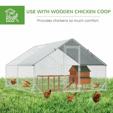 PawHut Walk In Chicken Run Large Galvanized Chicken Coop w/ Cover 3 x 4 x 2m PawHut Walk In Chicken Run Large Galvanized Chicken Coop W/ Cover 3 X 4 X 2m -PawHut Shop 56392000 5