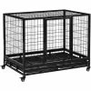 PawHut Metal Kennel Cage With Wheels And Crate Tray For Pet Dog Large Black