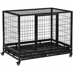 PawHut Metal Kennel Cage With Wheels And Crate Tray For Pet Dog Large Black