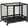 PawHut Metal Kennel Cage With Wheels And Crate Tray For Pet Dog Medium Black
