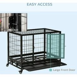 PawHut Metal Kennel Cage With Wheels And Crate Tray For Pet Dog Medium Black -PawHut Shop 5705168 5