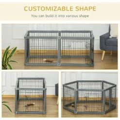PawHut Dog Play Pen 6 Panel Pet Playpen Foldable Rabbit Guinea Pig Run W/ Door -PawHut Shop 58213283 4