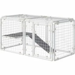 PawHut DIY Rabbit Hutch 9PCs Guinea Pig House Bunny Cage W/ Door Ladder Divider