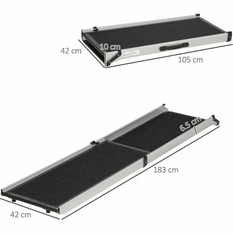 PawHut Dog Ramp For Car Telescoping Pet Ramp W/ Handle, Aluminium Frame Non-Slip 2 PawHut Dog Ramp For Car Telescoping Pet Ramp W/ Handle, Aluminium Frame Non-Slip - Image 2