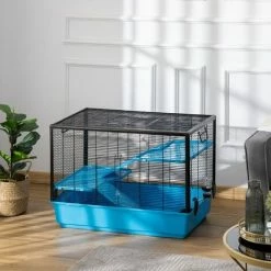 PawHut Indoor Guinea Pig Cage Habitat For Small Animals W/ Accessories, Blue -PawHut Shop 59259554 3