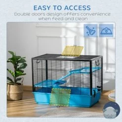 PawHut Indoor Guinea Pig Cage Habitat For Small Animals W/ Accessories, Blue -PawHut Shop 59259554 4