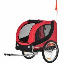 PawHut Dog Bike Trailer Pet Cart Bike Carrier Travel With Hitch Coupler Red