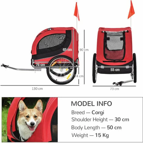 PawHut Dog Bike Trailer Pet Cart Bike Carrier Travel with Hitch Coupler Red PawHut Dog Bike Trailer Pet Cart Bike Carrier Travel With Hitch Coupler Red -PawHut Shop 5934788 2