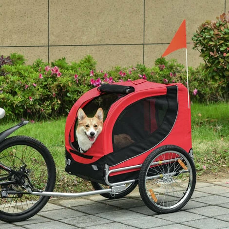 PawHut Dog Bike Trailer Pet Cart Bike Carrier Travel with Hitch Coupler Red PawHut Dog Bike Trailer Pet Cart Bike Carrier Travel With Hitch Coupler Red -PawHut Shop 5934788 3