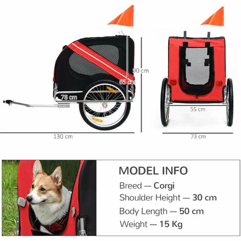 PawHut Pet Bicycle Trailer Dog Cat Bike Carrier Water Resistant Red Outdoor PawHut Pet Bicycle Trailer Dog Cat Bike Carrier Water Resistant Red Outdoor -PawHut Shop 5934794 2