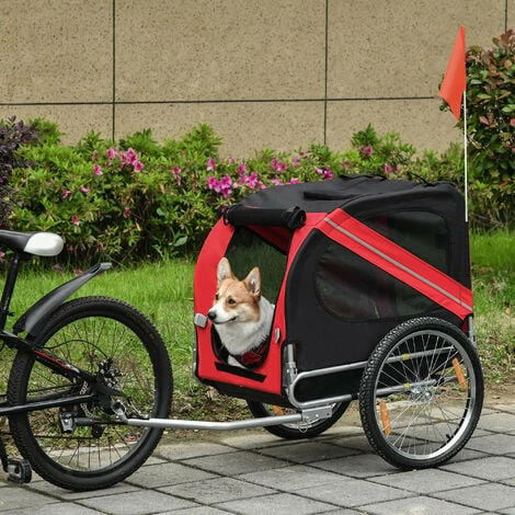 PawHut Pet Bicycle Trailer Dog Cat Bike Carrier Water Resistant Red Outdoor PawHut Pet Bicycle Trailer Dog Cat Bike Carrier Water Resistant Red Outdoor -PawHut Shop 5934794 3
