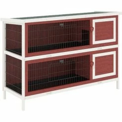 PawHut Two-Tier Rabbit Hutch Large Elevated Wooden Bunny Cage W/ Removable Tray
