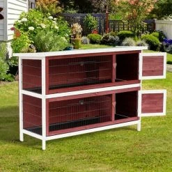 PawHut Two-Tier Rabbit Hutch Large Elevated Wooden Bunny Cage W/ Removable Tray -PawHut Shop 5934798 3