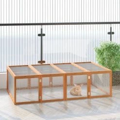 Pawhut Wooden Rabbit Hutch Outdoor, Guinea Pig Hutch, Bunny Cage With Wire Mesh Safety Rabbit Run And Play Space 181 X 100 X 48 Cm -PawHut Shop 5934800 3