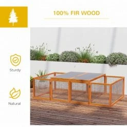 Pawhut Wooden Rabbit Hutch Outdoor, Guinea Pig Hutch, Bunny Cage With Wire Mesh Safety Rabbit Run And Play Space 181 X 100 X 48 Cm -PawHut Shop 5934800 5