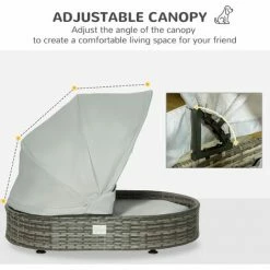 PawHut Wicker Pet Bed For Small Medium Dogs W/ Adjustable Canopy Cushion, Grey -PawHut Shop 59476527 4