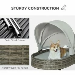 PawHut Wicker Pet Bed For Small Medium Dogs W/ Adjustable Canopy Cushion, Grey -PawHut Shop 59476527 5