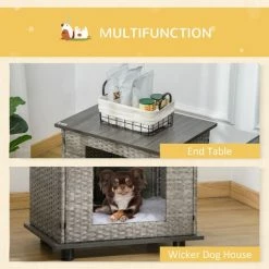 PawHut Wicker Dog House W/ Soft Cushion Adjustable Feet 60 X 44 X 51.5 Cm -PawHut Shop 59476845 4